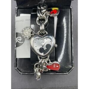 Disney Accutime MK2058AZ Mickey Mouse Silver Charm Bracelet 29mm Quartz Watch